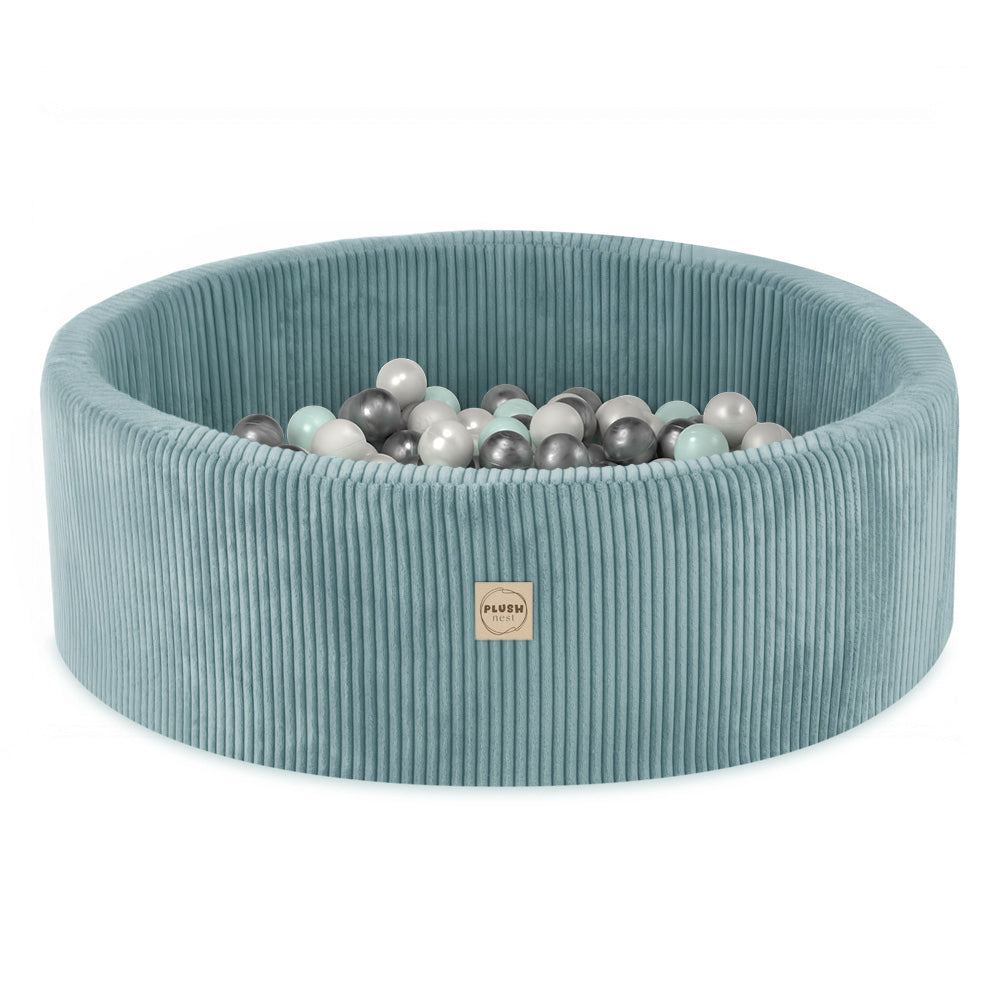 Ronde Ballenbak 90x30 | Blauw Corduroy incl. 200 ballen (Pearl/Silver/Mint Pearl)