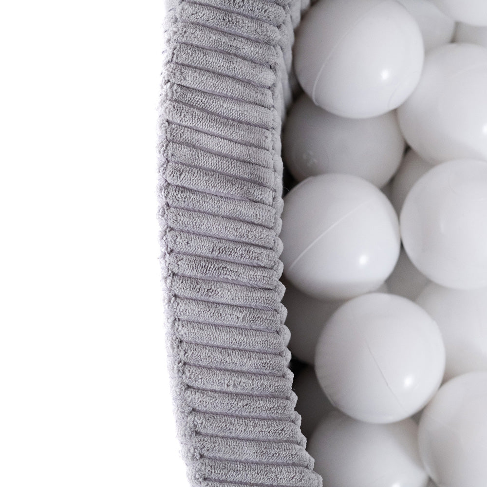 Ronde Ballenbak 90x30 | Grijs Corduroy incl. 200 ballen (Pearl/Silver/Mint Pearl)