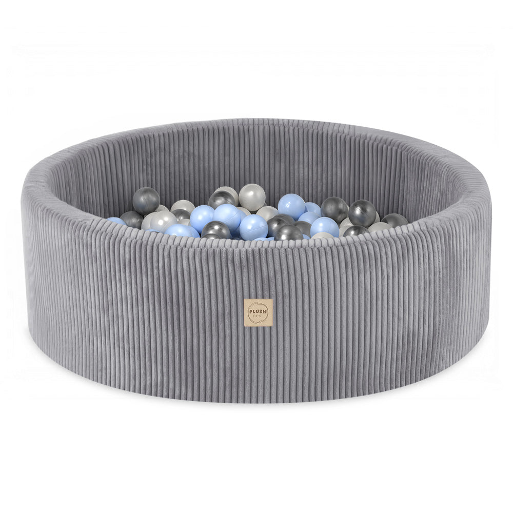 Ronde Ballenbak 90x30 | Grijs Corduroy incl. 200 ballen (Pearl/Silver/Mint Pearl)