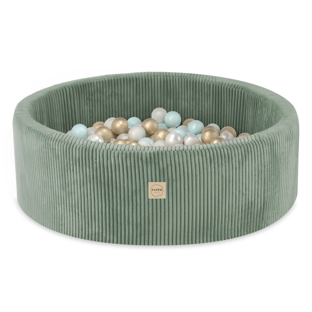 Ronde Ballenbak 90x30 | Groen Corduroy incl. 200 ballen (Pearl/Gold/Mint Pearl)