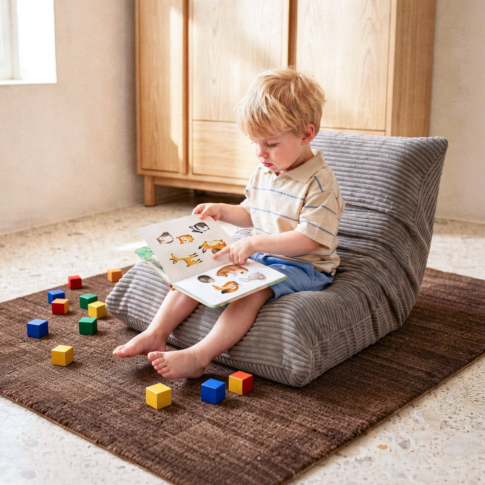 Kinder Loungestoel Beige Corduroy